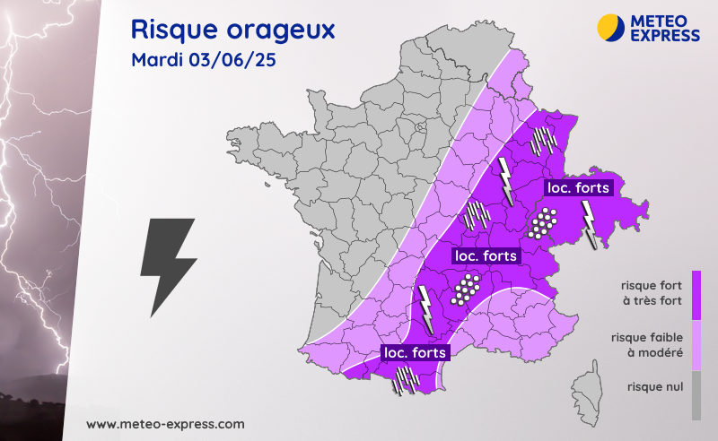 Risque orageux pour le mardi 3 juin 2025