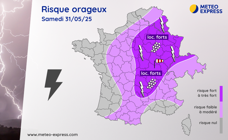 Risque orageux pour le samedi 31 mai 2025