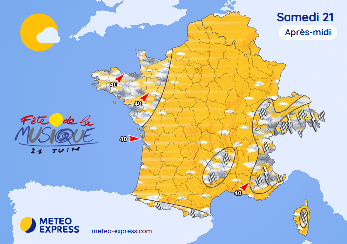 Météo pour l'après-midi du samedi 21 juin 2025
