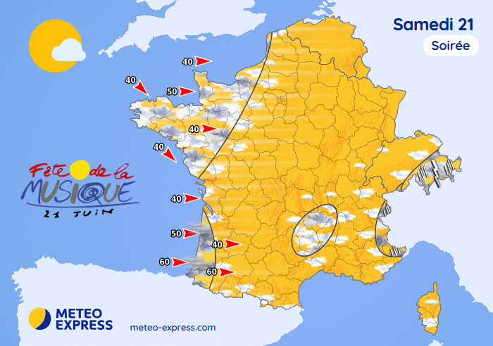 Météo pour la soirée du samedi 21 juin 2025
