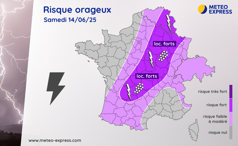 Risque orageux pour le samedi 14 juin 2025