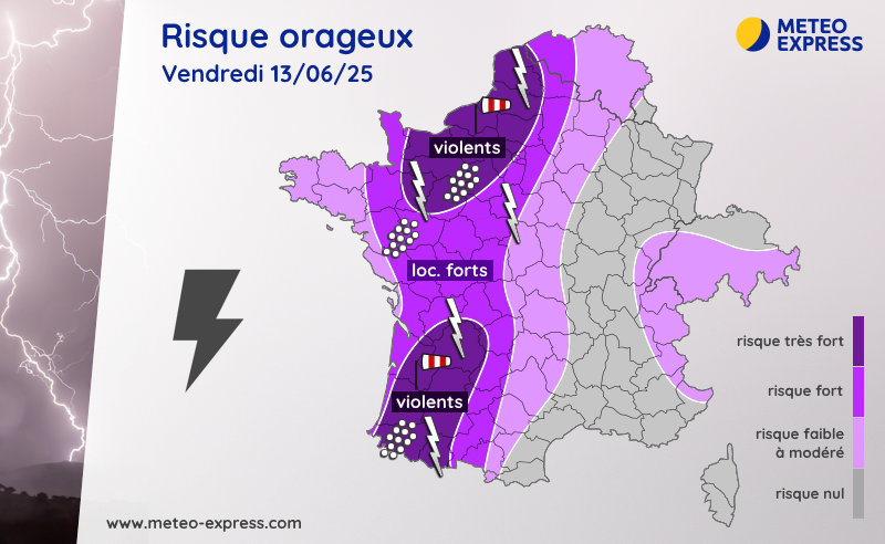 Risque orageux pour le vendredi 13 juin 2025