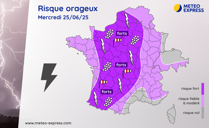 Risque orageux pour la journée du mercredi 25 juin 2025
