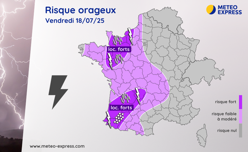 Risque orageux pour le vendredi 18 juillet 2025