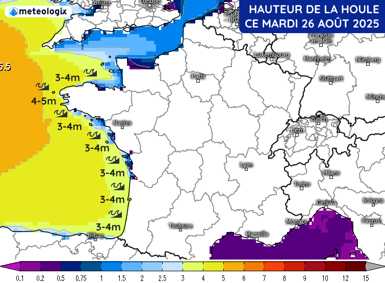 Hauteur de la houle ce mardi 26 août 2025 - © ECMWF