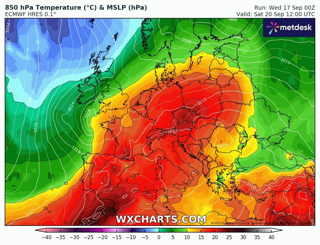 Masse d'air vers 1500m les samedi 20 et dimanche 21 septembre 2025