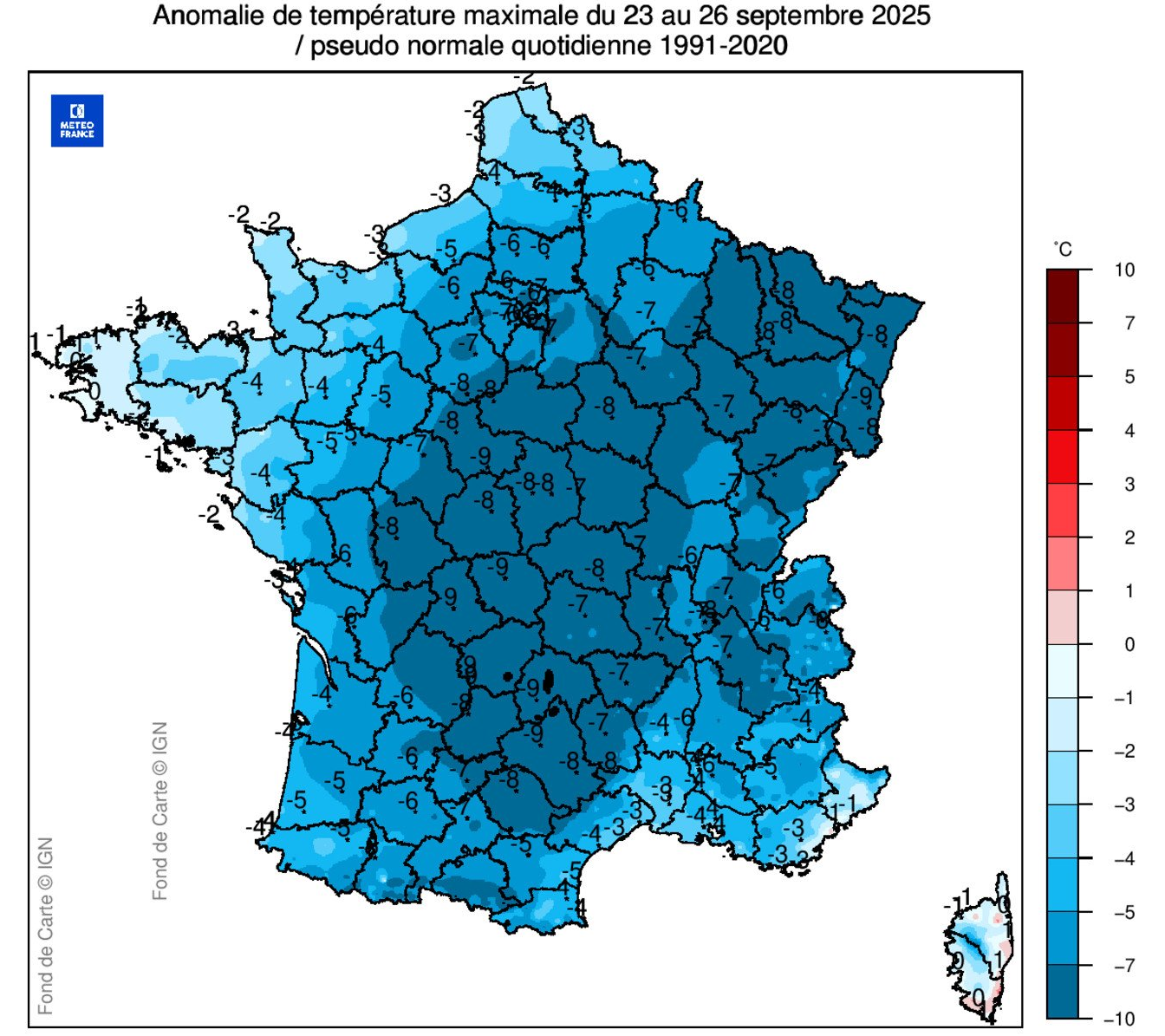 Anomalie thermique du 23 au 26 septembre 2025
