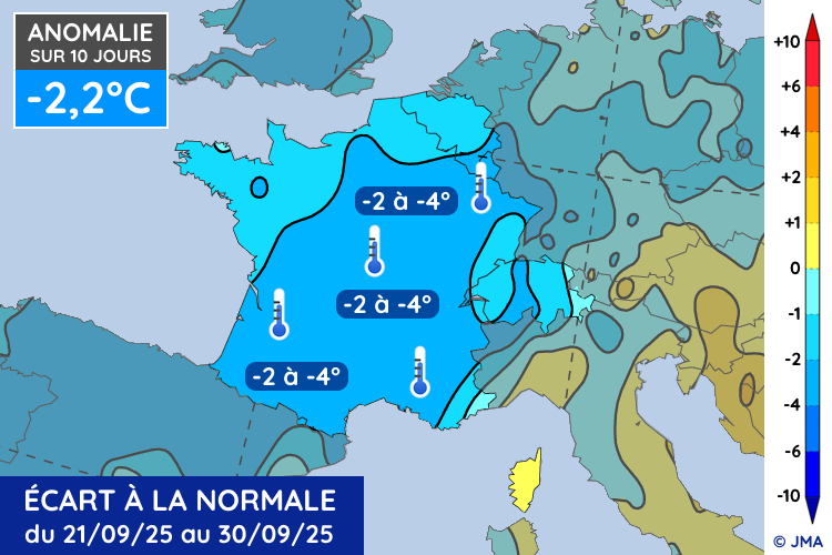 Anomalie thermique du 21 au 30 septembre 2025