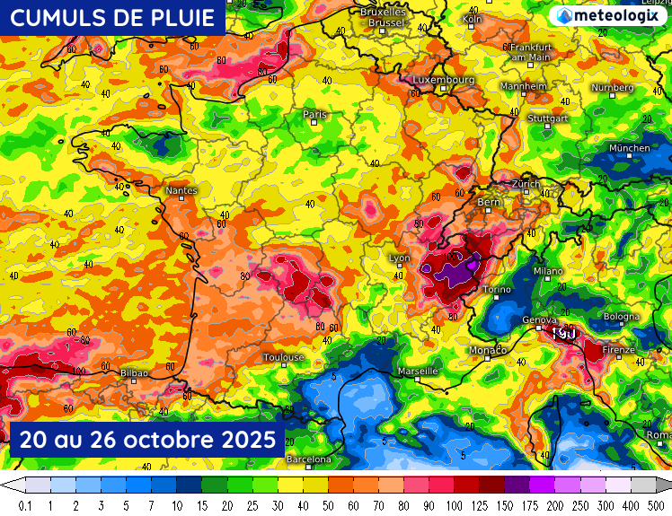 Modélisation des cumuls de pluie du lundi 20 au dimanche 26 octobre 2025