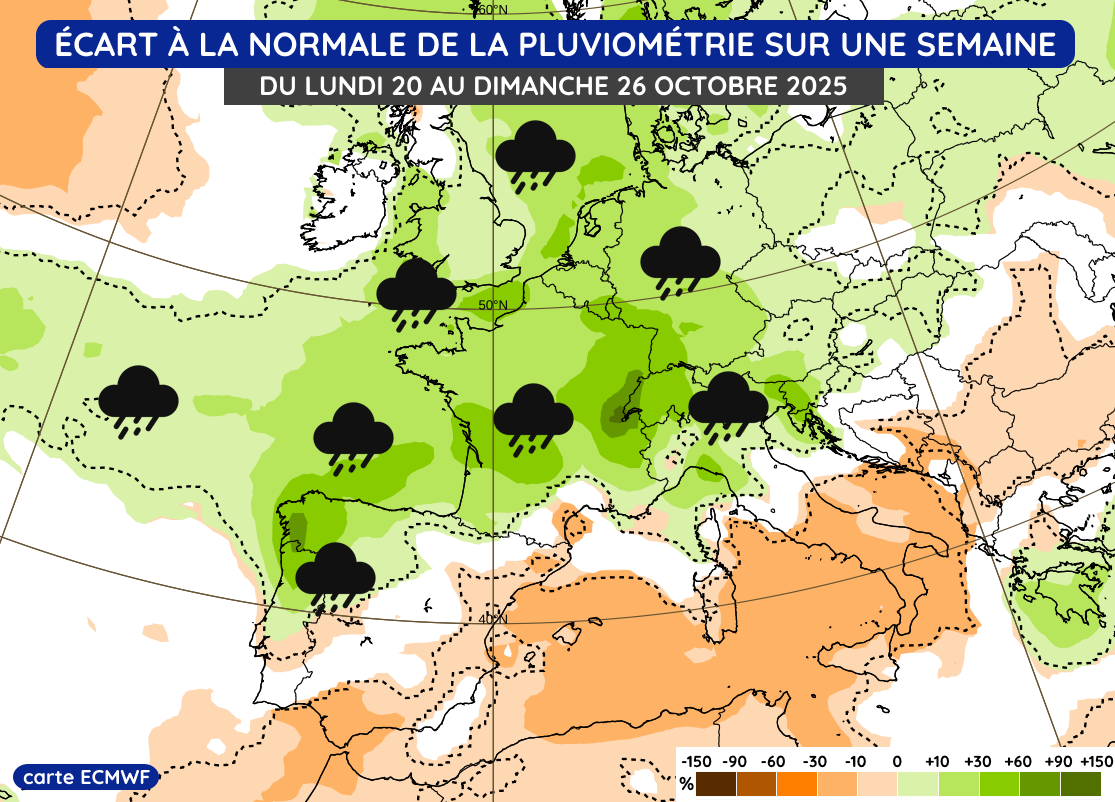 Anomalie pluviométrique en semaine du lundi 20 au dimanche 26 octobre 2025