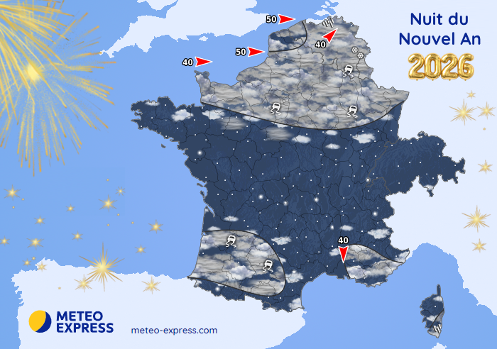 Météo en nuit du jeudi 1er janvier 2026