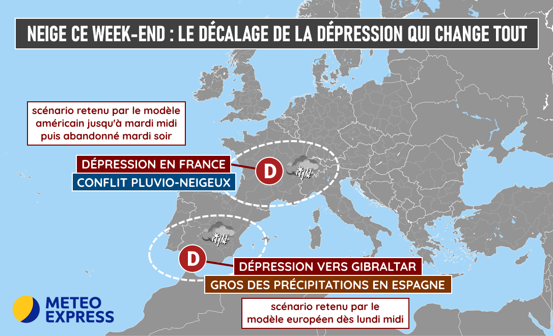Divergences sur la position de la dépression entre les modèles de prévisions