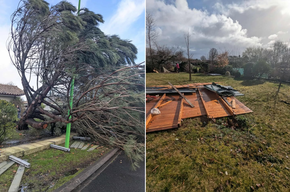 Dégâts causés par la tornade à Mios (33) ce samedi 31 janvier 2026