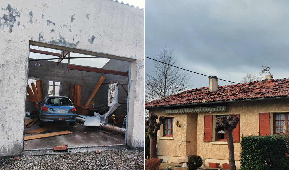 Dégâts causés par la tornade à Mios (33) ce samedi 31 janvier 2026