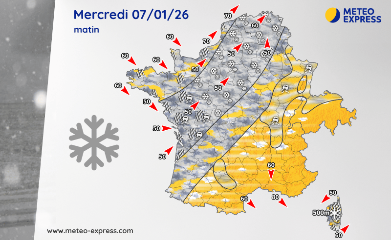 Prévisions météo pour le mercredi 7 janvier 2026