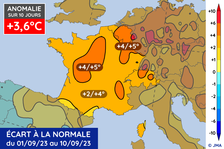 Écart à la normale des températures en première décade de mars 2026