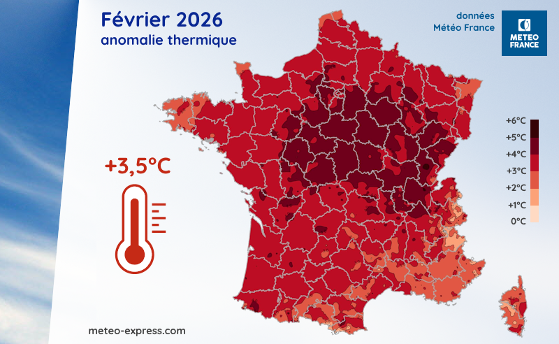 Anomalie thermique en France au cours du mois de février 2026