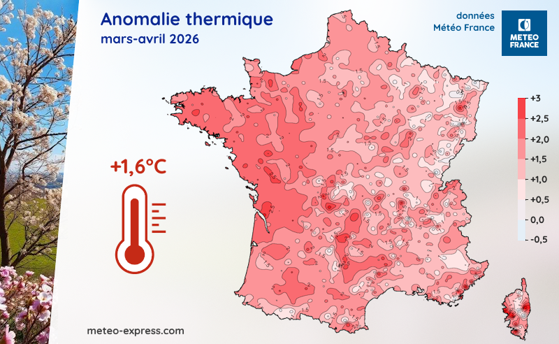 Anomalie thermique en mars et avril 2026 