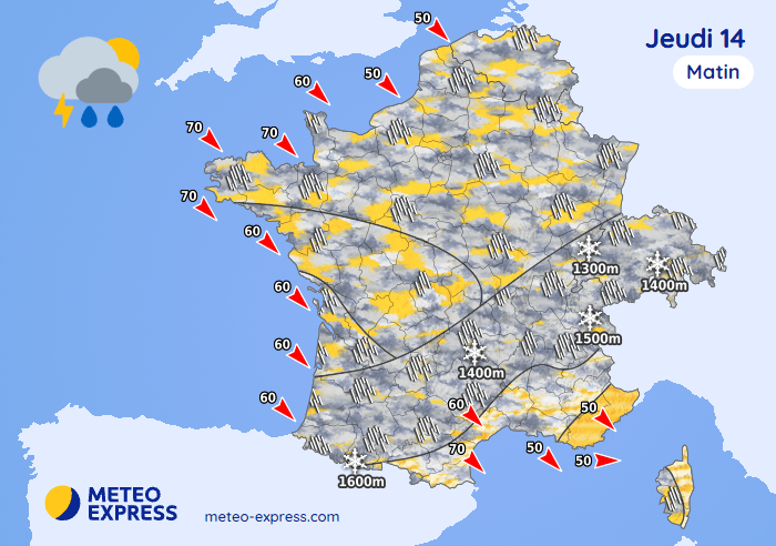 Prévisions météo pour le jeudi 14 mai 2026 