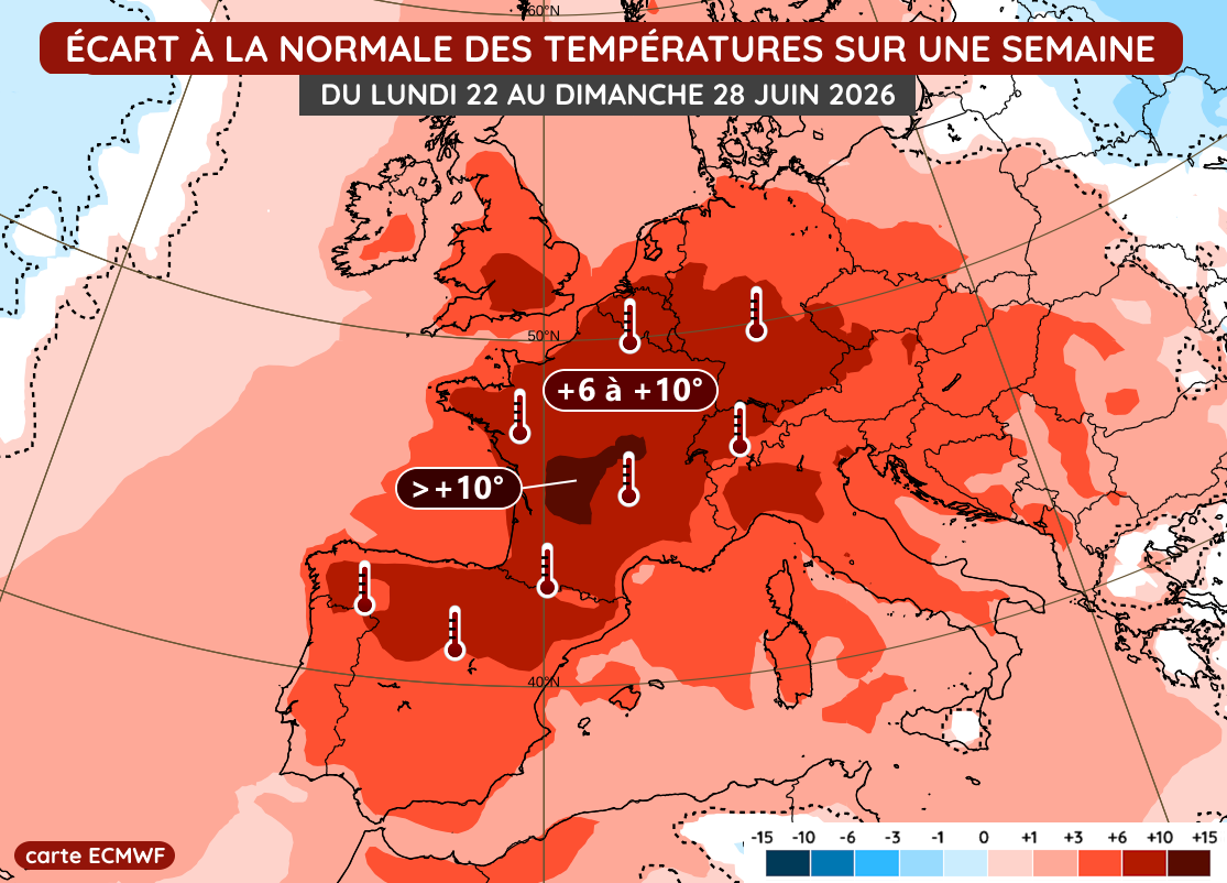 Anomalie thermique prévue du lundi 22 au dimanche 28 juin 2026